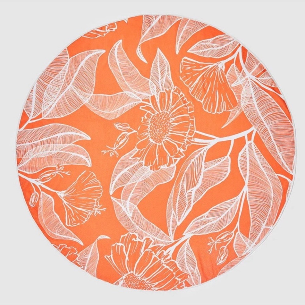 Summer & Rose Orange Floral Round Beach Towel